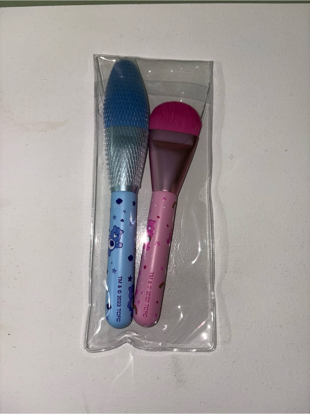Cute Blue & Pink Care Bears Face Brush Duo